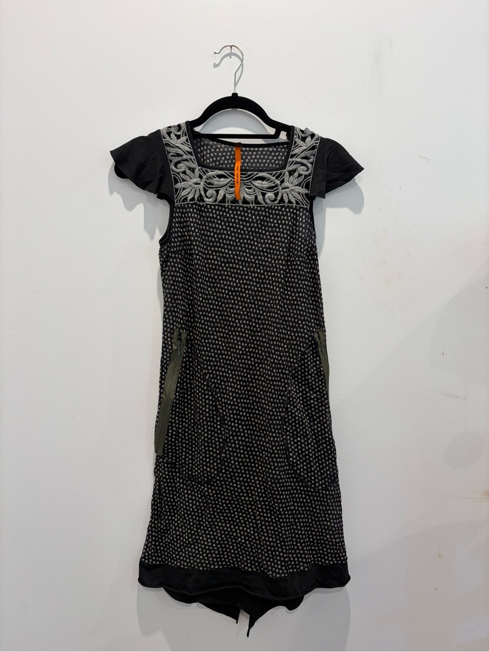 Cop.Copine Black Midi Dress with Gray Embroidery